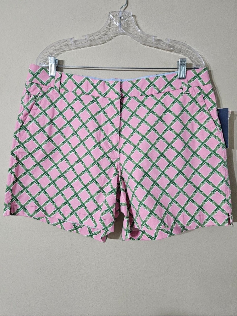 crown & ivy Pink Shorts with Green Lattice Print